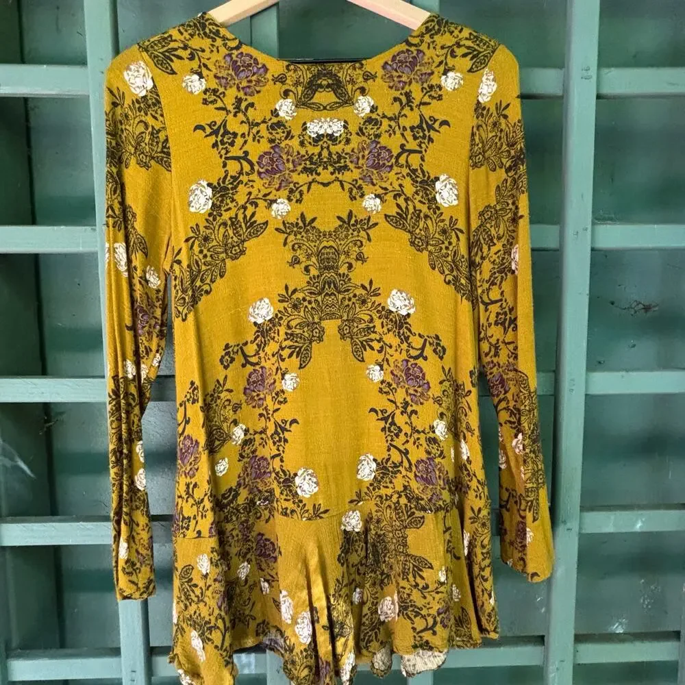 Free People Smooth Talker Floral Boho Ruffle Mini Dress S Whimsygoth Fairy - Picture 2 of 7